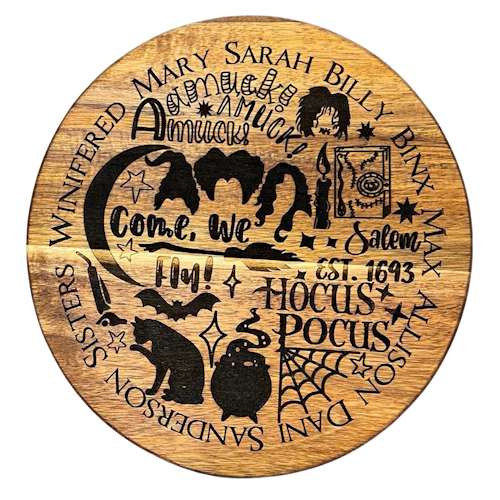 Custom Made Acacia Wood Trivet – Laser Engraved with Hocus Pocus Sanderson Sisters Design