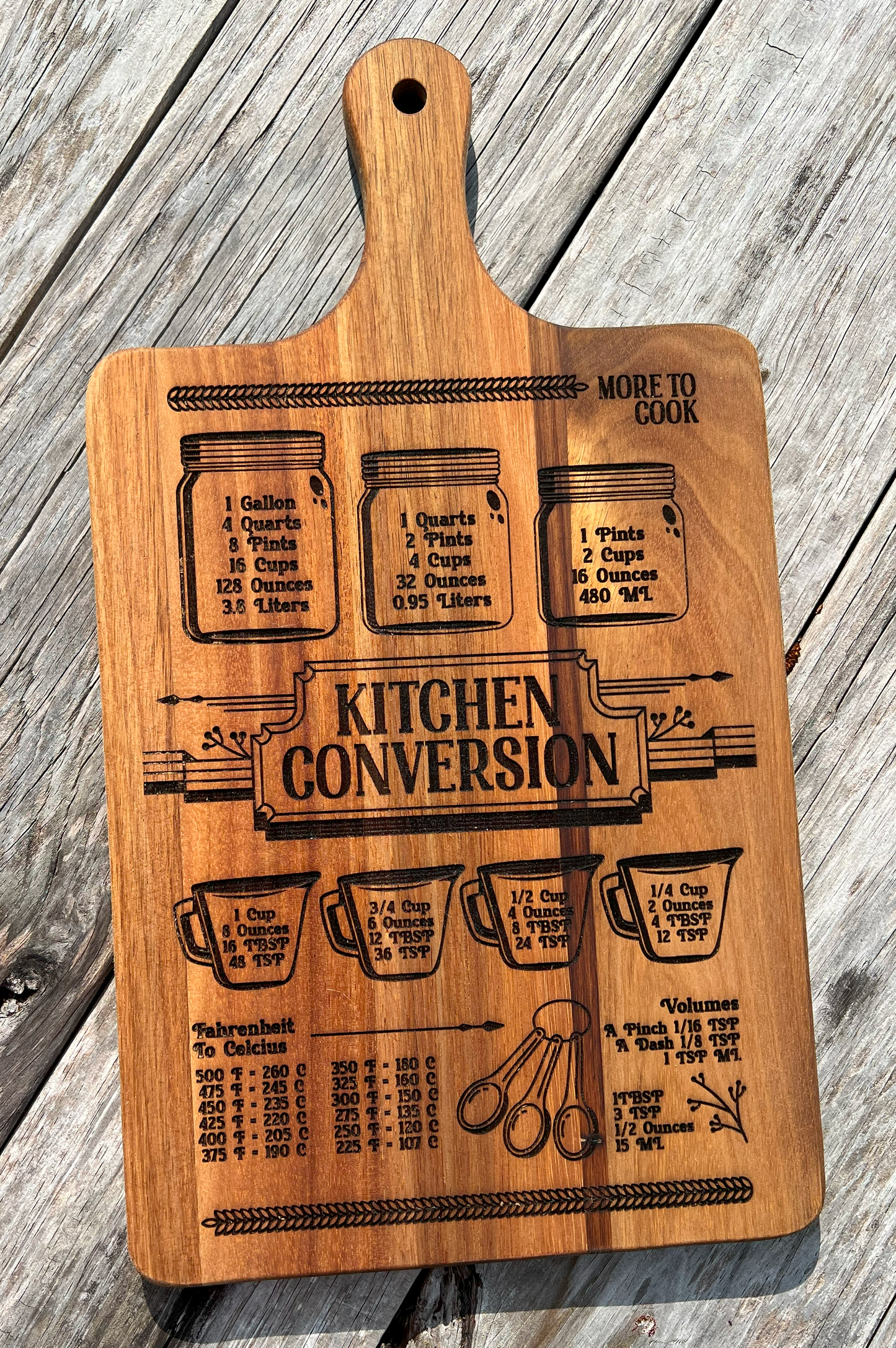 Custom Made Acacia Wood Cutting Board – Laser Engraved with Kitchen Conversion Chart